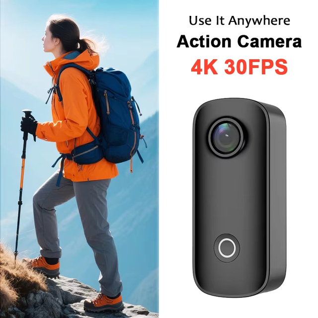 4K Mini Thumb Action Camera with Night Vision, SJCAM C100/C100 Plus 30M Waterproof EIS Stabilization 15MP for Vlogging