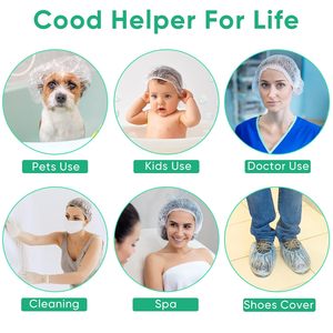 100 unids/bolsa de baño, gorro de ducha personalizado, gorro de ducha desechable de plástico transparente para usos en el baño con alta calidad - Product Image 5