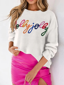 OEM&amp;ODM Ladies Pulloer <strong>Knit</strong> <strong>Sweater</strong> Women Fall <strong>White</strong> Embroidery Letter Merry &amp; Bright Round Neck Casual <strong>Sweater</strong> - Product Image 4