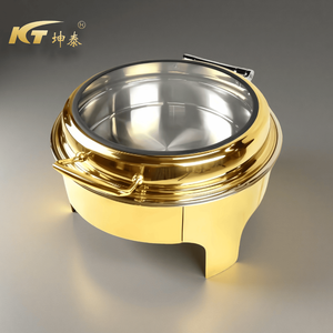 Scaldavivande Rotondo Dorato di Alta Qualità da 6L, Attrezzatura per Buffet per Matrimoni, Feste e Hotel - Product Image 1