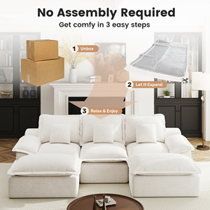 Conjunto de Sofá Cama Modular en Forma de U con 2 Otomanas, 3 Plazas, No Requiere Montaje, Relleno de Esponja, para Uso en Salón - Product Image 5