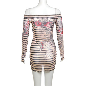 Robes décontractées <span class=keywords><strong>sexy</strong></span> pour femmes, mini, à épaules dénudées, imprimées en maille, pour club, soirée, automne et printemps, style unique et tendance - Product Image 5