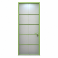 Porte d'entrée moderne en aluminium jaune avec verre dépoli à 8 panneaux, design arqué, avec serrure à levier pour villa et maison