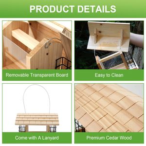 Açık havada asılı için ahşap kuş besleyici montaj büyük kapasiteli çam bahçe çatı besleyici 2 <span class=keywords><strong>Suet</strong></span> kafesleri ile bahçe dekorasyon için - Product Image 6