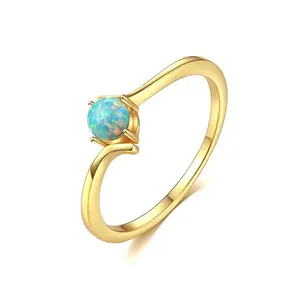 Gemnel Luxury Ladies' Engagement Rings 925 Silver Blue Opal With Gold Plating Brilliant Cut Round Design Nickel Free Wholesale