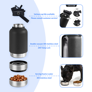 Okkpets oem 3 ב 1 בקבוק מים כלב נירוסטה 32 עוז חיות מחמד נסיעות מזון בחוץ עם 2-in-1 קש ומכסה spout מכסה - Product Image 4