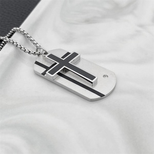 Classic Fashion Custom Smooth Dog Tags Pendant Stainless Steel Cross Enamel <b>Necklace</b> <b>for</b> <b>Men</b> - Product Image 1