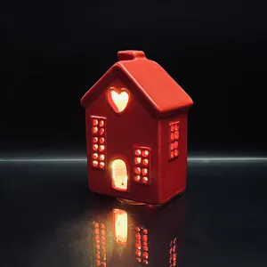 Custom American folk art style Christmas gift ceramic house with electric lights