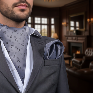 Ensemble de foulards Ascot gris en satin avec motif formel, 100% soie, pour homme, Exve Exclusive, origine Turquie - Product Image 3