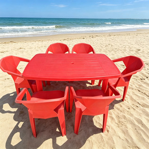 <b>Plastic</b> Outdoor Dining <b>Table</b> Set 6 Seats Rectangular Polypropylene For Beach Garden <b>Patio</b> Use - Product Image 1