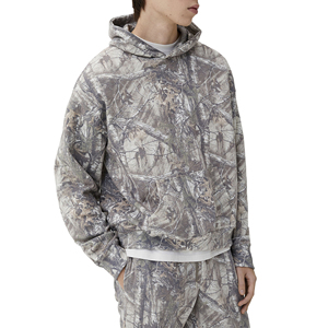 Sudadera con capucha con estampado de camuflaje de algodón 100% para hombre, ropa informal holgada de tela de rizo pesado, Sudadera con capucha Vintage con hombros caídos - Product Image 1