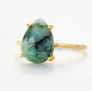 Handmade <b>Brass</b> Gold Plated <b>Ring</b> with Emerald Pear Bezel for Engagement Wedding Anniversary Party Valentine's Father's Day Gift - Product Image 2