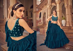 ชุดใส่ไปงานปาร์ตี้คุณภาพเยี่ยมงานปักผ้าชินอน Lehenga Choli พร้อม Dupatta Lehenga Choli สำหรับผู้หญิงแต่งงานแบบอินเดีย - Product Image 3