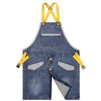 Tablier en jean lavé pour uniforme de personnel, réglable, à bretelles croisées, personnalisable, sans manches, pour restaurants et cafés, vente en gros