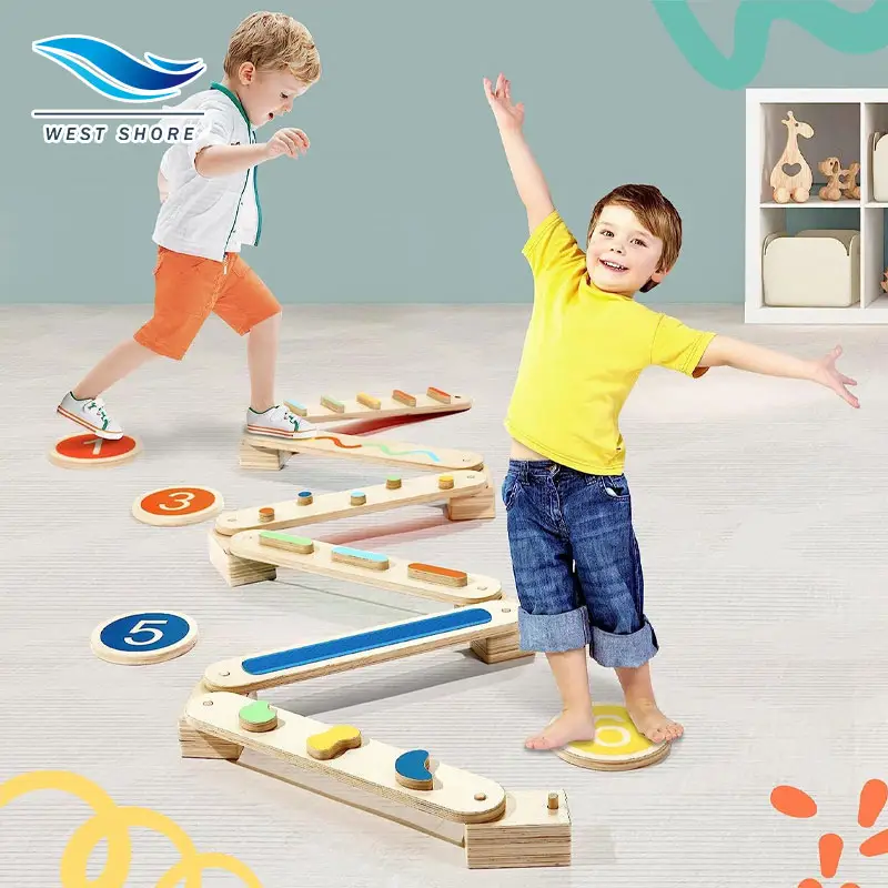 Montesssori Kids Balance Beam Stepping Stones Kids Indoor Balance Board Toy Toddler Gymnastics Beam corsa ad ostacoli per bambini