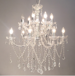 Lustre rectangulaire moderne de style nordique à 2 niveaux avec pendentifs en cristal et acrylique chromé pour la maison - Product Image 4