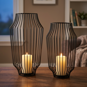 Sonnet Decor – Ensemble de 3 bougeoirs cylindriques en fer, faits à la main, impression numérique 1 couleur, résistants à la chaleur, pour la décoration intérieure, modèle 2110 - Product Image 1