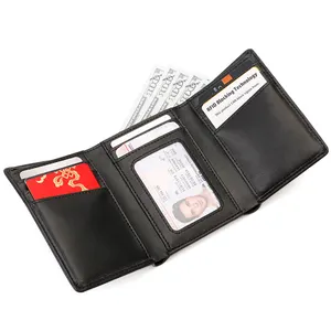 Personalizzato 3 Volte Portafoglio OEM Slim Minimalista RFID di Blocco A Tre Ante Portafoglio da Uomo In Pelle