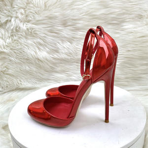 Zapatos de Tacón de Aguja para Mujer en Rojo Metálico con Punta Redonda y Correa al Tobillo, Calzado de Verano para Dama Estilo <span class=keywords><strong>Pasarela</strong></span> - Product Image 2