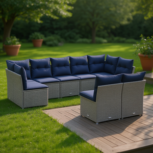 Gray Poly <b>Rattan</b> Patio <b>Sofa</b> Set With Cushions Outdoor Garden Furniture Contemporary Design - Product Image 2