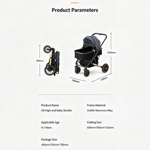 Poussette bébé avec siège réversible, pliage à une main et harnais léger, poignée réglable, capote, poussette bébé - Product Image 2