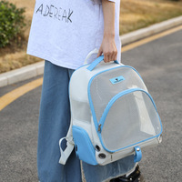 Sac à dos pour animaux de compagnie en maille intégrale avec garniture bleue, pliable, pour chat, avec aérations latérales, idéal pour les voyages en extérieur et les promenades quotidiennes