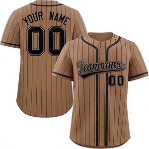 Maillot de baseball personnalisé sublimé pour homme, marron rayé, manches courtes, respirant, boutonné sur le devant, nom d'équipe 00, uniforme personnalisé - Product Image 1