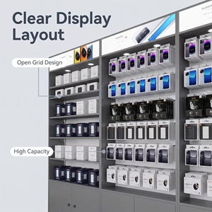 Modern <strong>Grey</strong> Digital <strong>Display</strong> <strong>Cabinet</strong> for Mobile Phone Shop Multi-layer Retail Showcase with LED Lightbox &amp; Accessory Hook Rack - Product Image 3