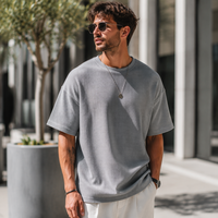 T-shirt Homme Col Rond Manches Courtes en Maille Gaufrée Unie – Vêtement d'Été Tendance, Décontracté, Respirant, Coupe Ample, Mélange Synthétique