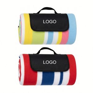 Custom Logo Fleece Waterproof <b>Foldable</b> Outdoor Picnic Mat With Flap Travel Blanket for Camping <b>Beach</b> - Product Image 1