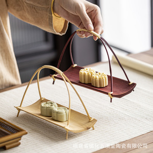 Expositor de repostería de inspiración zen china, plato de repostería de bambú hecho a mano, adecuado para uso doméstico en la sala de estar, para aperitivos y - Product Image 3