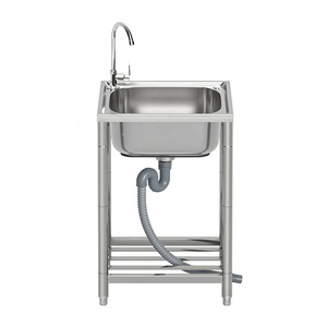 Lavello Autoportante <span class=keywords><strong>in</strong></span> <span class=keywords><strong>Acciaio</strong></span> Inox per <span class=keywords><strong>Bagno</strong></span>, Giardino Esterno, <span class=keywords><strong>Lavabo</strong></span> Smontabile e Lavandino per Piatti da Cucina per Uso Domestico e Commerciale - Product Image 2