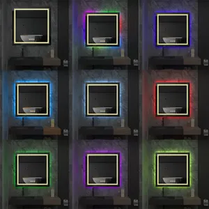 Illuminated LED <b>Bathroom</b> <b>Mirror</b> 800x800mm Square <b>Wall</b> <b>Mirror</b> Dimmable 8 RGB Backlit 3 Front Colours Anti-fog Memory Waterproof - Product Image 4