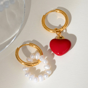 Stainless Steel Heart Pendant Earrings Gold Plated Red Charm Fashion Jewelry Gift For Women - Product Image 2