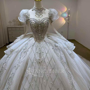 Robes de mariée populaires de style robe de bal pour femmes, col rond, ornées de perles et de paillettes, Vestido De Novia Lsjj100 - Product Image 3