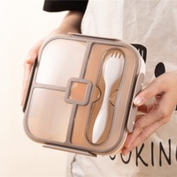 Boîte à lunch en plastique portable à 4 compartiments avec couvercle transparent cuillère fourchette boîte à bento pour étudiants Vente en gros au micro-ondes