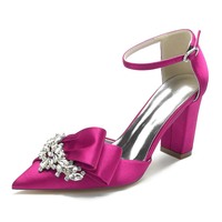 Chaussures de Mariage à Talon Épais et Bout Pointu avec Strass Diamantés, Nœud Papillon, pour Mariée et Demoiselle d'Honneur