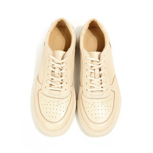 Off White Slightly Distressed Vegetable Tanned <b>Leather</b> <b>Sneakers</b> Lace Up Breathable Youth Walking Shoes - Product Image 2