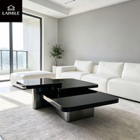 Table basse design irrégulière empilable avec plateau en pierre frittée et base métallique, table à thé de luxe pour la maison, l'hôtel et le hall