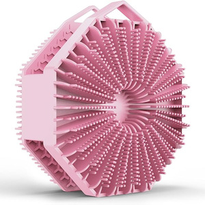 Brosse de bain carrée polygonale en silicone, poils doux, universelle pour le shampooing et le lavage du corps - Product Image 4