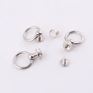 Customized Brass Metal Screw Back Button Stud With Welded Ring For Leather Bag Accessories