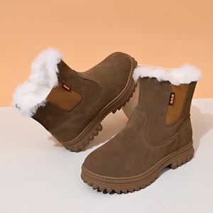Men Snow <b>Boots</b> Thickened Warm Non Slip Leather Fur Lined Mid Heel Outdoor Winter Shoes Solid Color Front <b>Laces</b> - Product Image 4