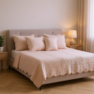 Ensemble de 6 housses de lit réversibles avec bordure festonnée, couette matelassée en coton, style simple pour la maison - Product Image 2