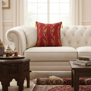 Housse de coussin ottoman jaune à motif de tulipe - Product Image 3