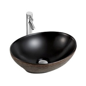 Lavabo de Cerámica con Acabado Metálico Negro Ouni, Lavabo de Sobremesa de un Solo Orificio para Baño - Product Image 5