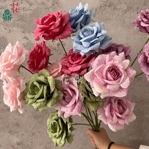 Rosas Artificiales de Seda Hua Ding, 3 Cabezas Redondas, Decoraciones de Pared para Bodas - Product Image 1