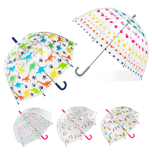 Custom Logo Printed Transparent PVC Umbrella for Kids Strong Straight Long Clear Vision Dome Design Windproof Business Gifts