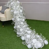 Guirlande de roses artificielles blanches pures pour centre de table de mariage, toile de fond, arche de cérémonie, décoration murale