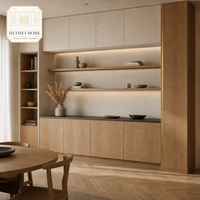 Buffet de salle à manger sur mesure de style Japandi pour toute la maison |   Chêne Chaud à Ouverture par Pression |   Étagère LED |   OEM/ODM