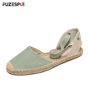 Sandalias Espadrilles de Mujer, Estilo Minimalista, Color Verde Claro, con Cordones en el Tobillo, Suela Tejida de Yute, Tendencia de Moda de Verano - Product Image 1